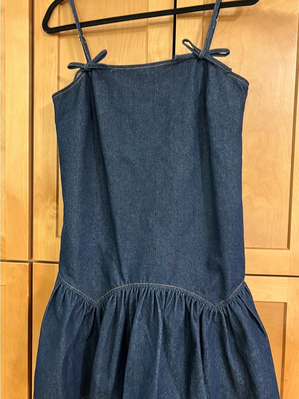Avec Les Filles Dark Blue Denim Spaghetti-Strap Dress